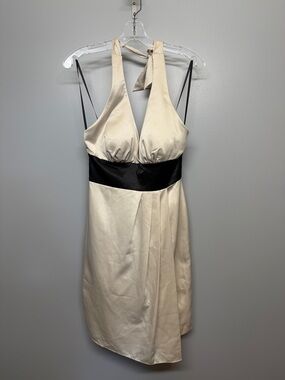 NWT Max & Cleo Black & Cream Satin Feel Halter Top Mini Dress